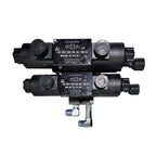 Top view of modular valve assembly with dual solenoid valves, model Valve assy 008 Chuck+Quill
