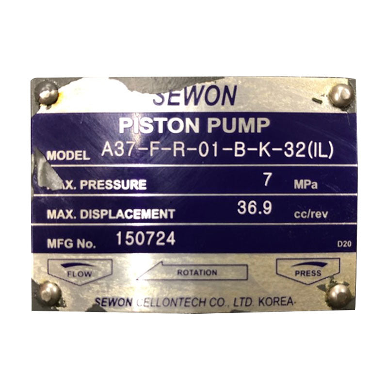 Hydraulic Motor 3.7kW Piston Pump A37-F-R-01-B-K-32, nameplate