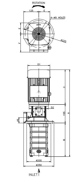 Aryung ACRK 15 flange outlet (F) dimension drawing