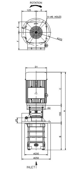 Aryung ACRK 15 screw outlet (B) dimension drawing