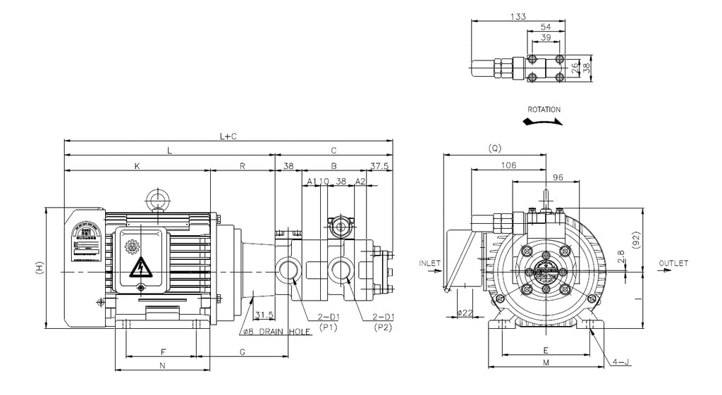 Aryung AMTP-HA/HAVB tandem dimension drawing