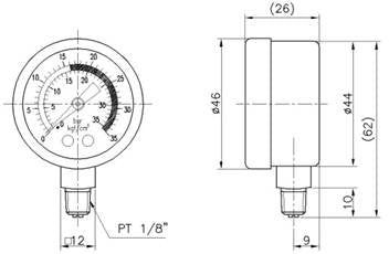 Aryung PG-35K pressure gauge drawing