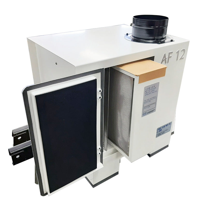 Seyang Air Filtro Cartridge AF 3X installed in air filtration unit, with the unit door open