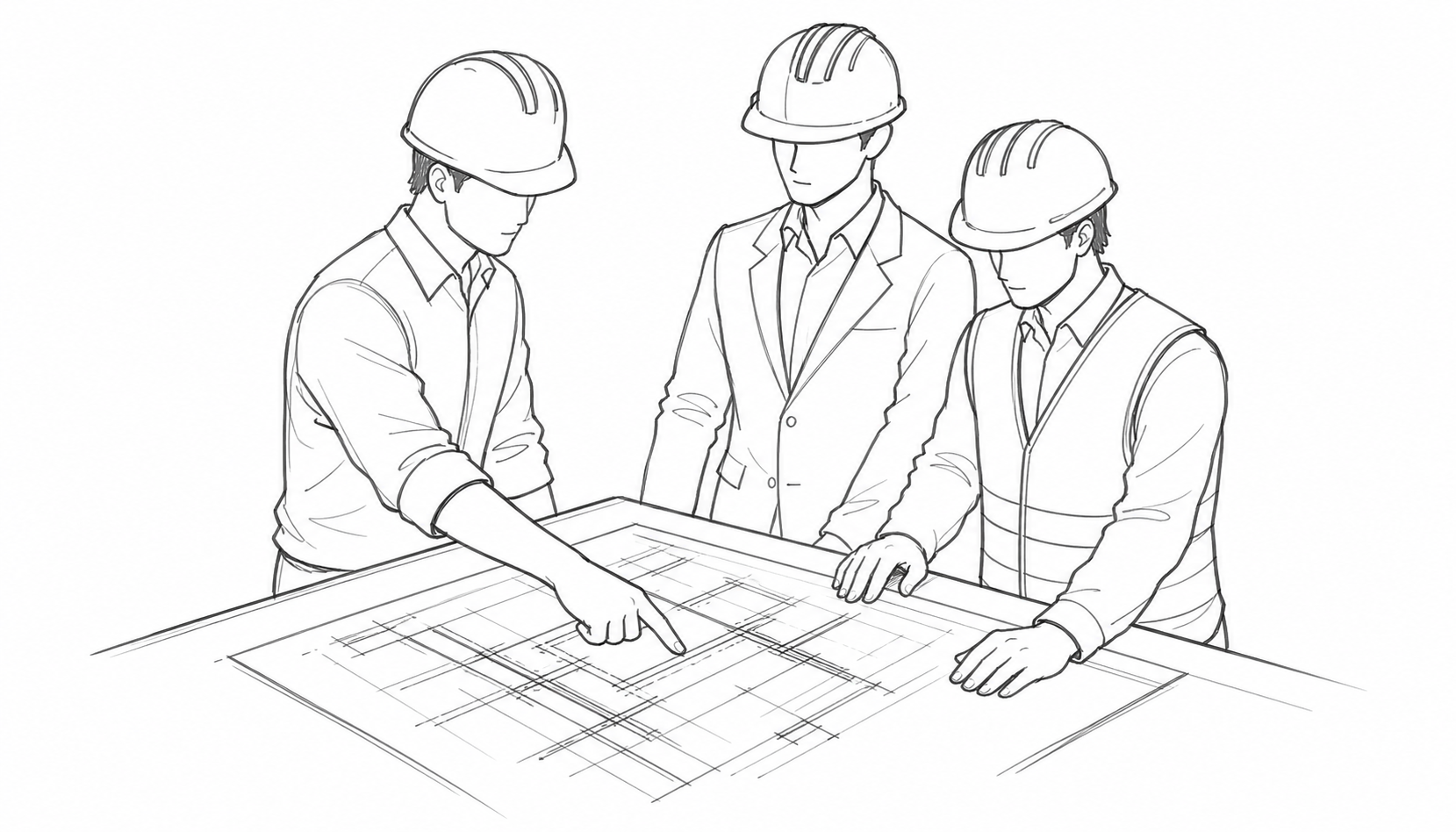 Engineers reviewing technical drawings