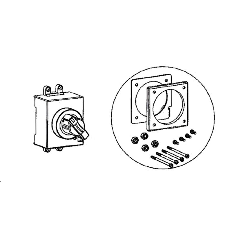 Detailed schematic of the D-Handle installation for LS MCCB, including all necessary hardware components.