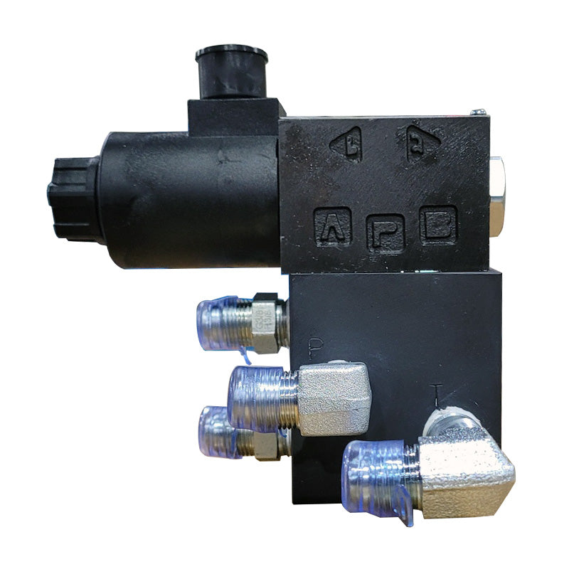 Side view of Valve assy 003 (Tool Post), highlighting the hydraulic connections and mounting surface