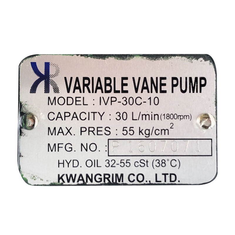Hydraulic Motor 2.2kW Vane Pump IVP-30C-10, Kwangrim nameplate