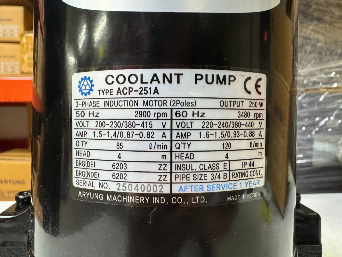 Aryung Coolant Pump ACP-251A, label