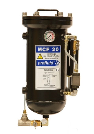 Profluid MCF-20 Filter Vessel Assembly with integrated delta-P meter for high-pressure coolant systems. Main image