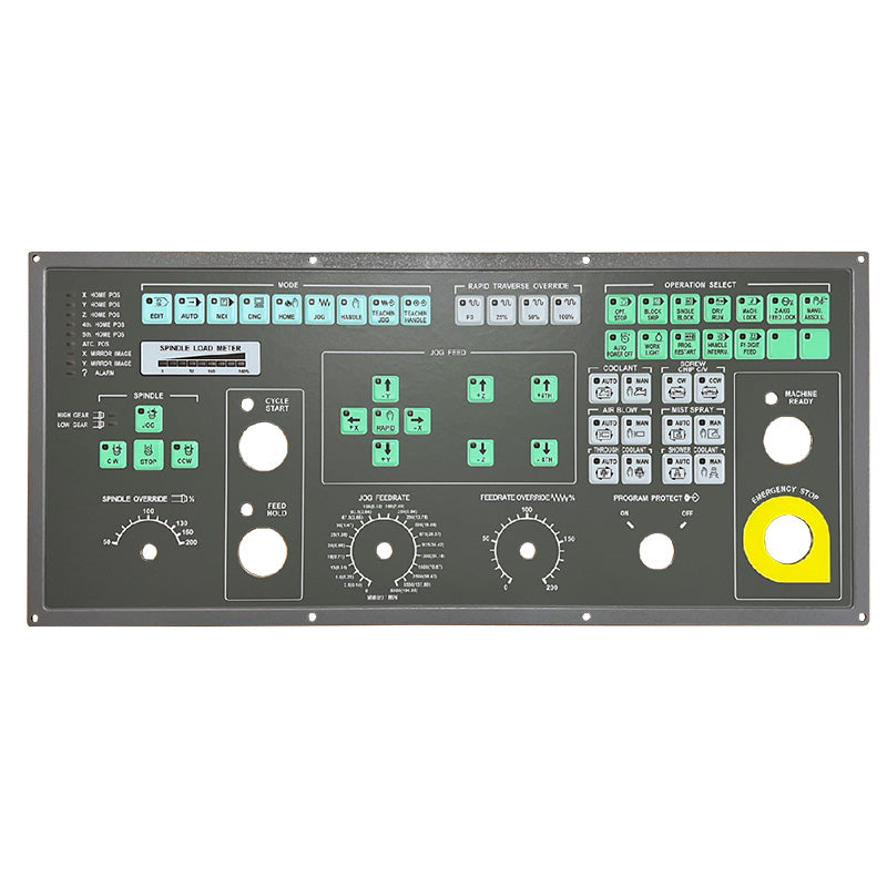 OP PCB Board Assembly for DOOSAN models with various control buttons, dials, and emergency stop button. Main image