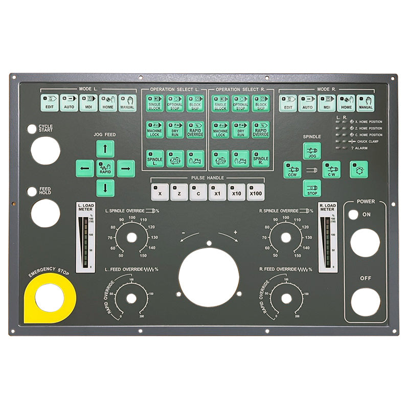 OP PCB Board Assembly for DOOSAN models with various control buttons, dials, and emergency stop button. Main image