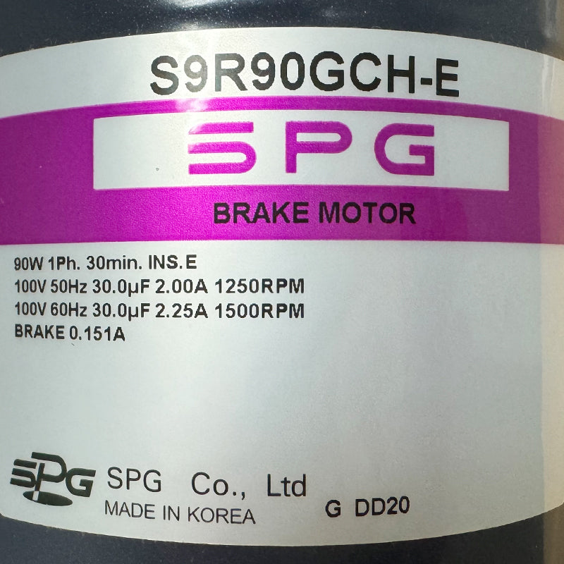 SPG Brake Motor S9R90GCH-E, label