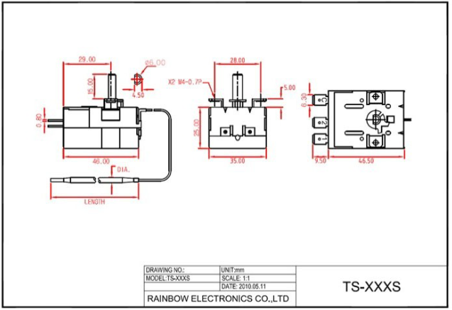 external dimension diagram for the TS-050SR Rainbow Thermostat